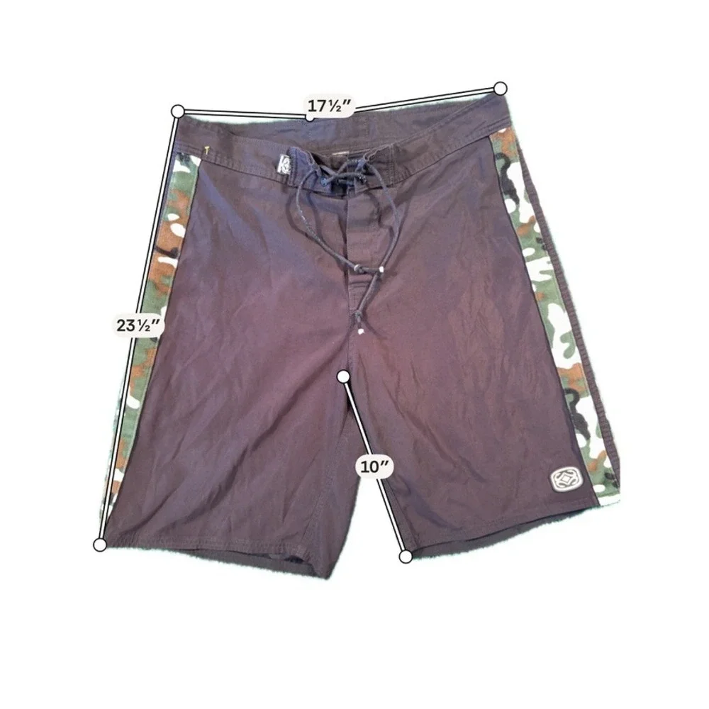 Maui Built Board Shorts Mens 35 Brown Good Camo Side Stripe Surf Swim Trunks